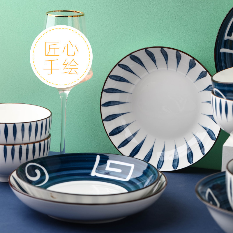 日式6-10人家用碗碟套装 创意饭碗菜盘组合学生S宿舍碗盘餐具套装,餐饮具,碗,淘宝优惠券,粉丝福利购,淘宝优惠卷