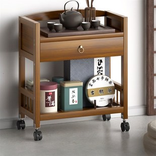 麻将机茶水架多功能茶q几实木麻将桌边置物架棋牌室可移动小型茶