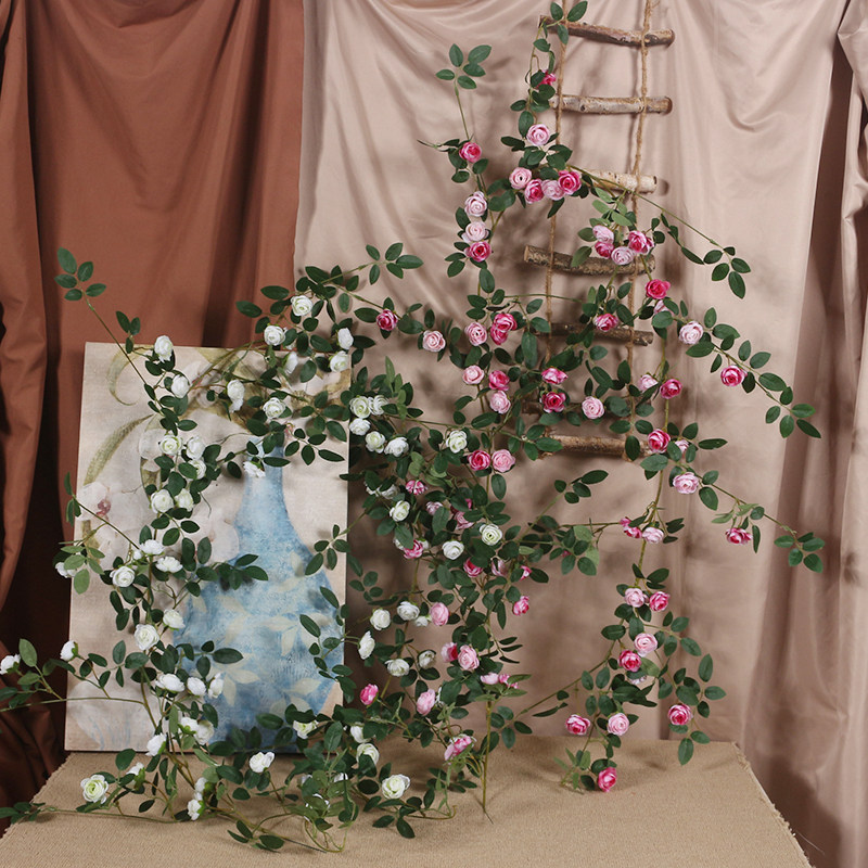 加长款假花仿真藤蔓花小茶苞藤条小清新粉色遮Q丑花藤装饰管道遮