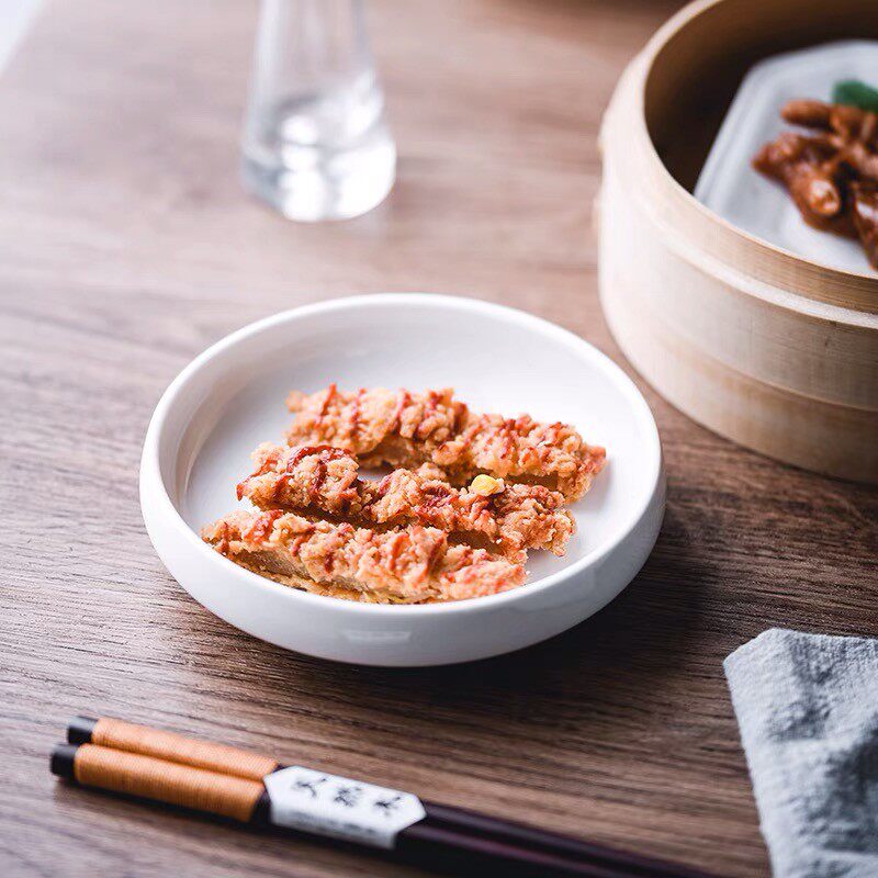 蒸笼陶瓷碟子港式早茶点心小盘子排骨鸡爪蒸碟R白色小碟子耐高温