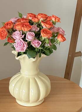 法式陶瓷花瓶高级感水养插u花复古美式玫瑰鲜花客厅装饰摆件奶油
