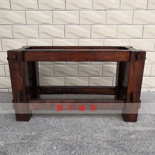 老旧石槽实木木架子石雕r磨盘茶盘平顶木架洗手盆鱼缸支架室内摆