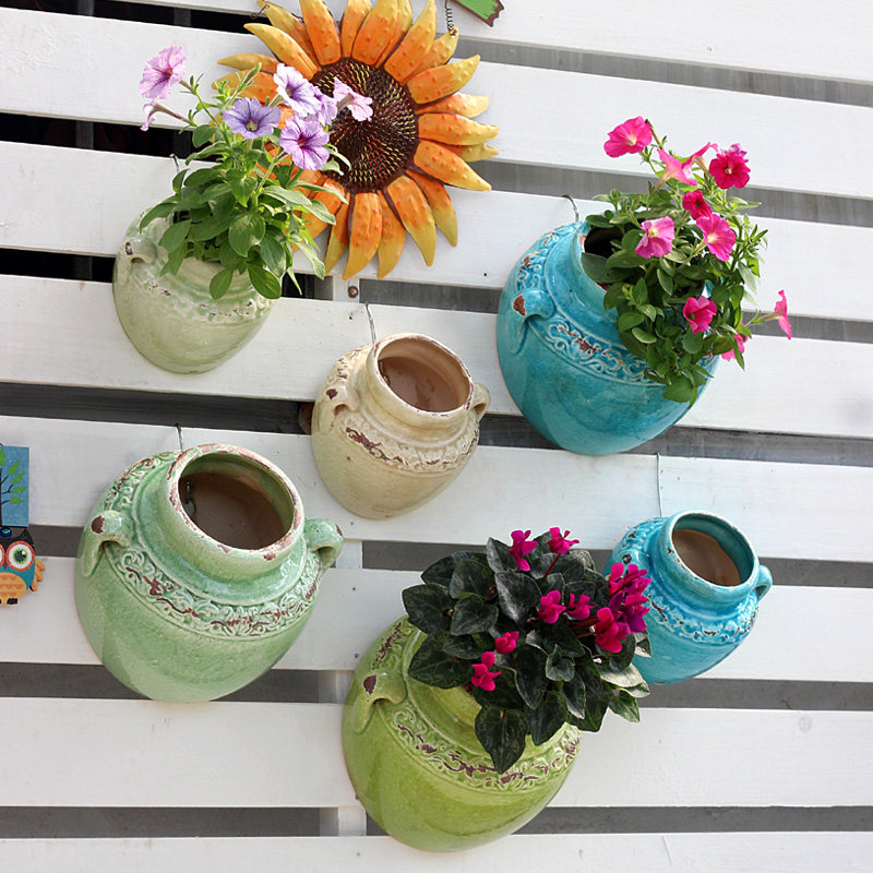 欧式创意透气壁挂花盆复古做旧z陶瓷阳台多肉挂式墙壁园艺装饰花,鲜花速递/花卉仿真/绿植园艺,花盆,淘宝优惠券,粉丝福利购,淘宝优惠卷