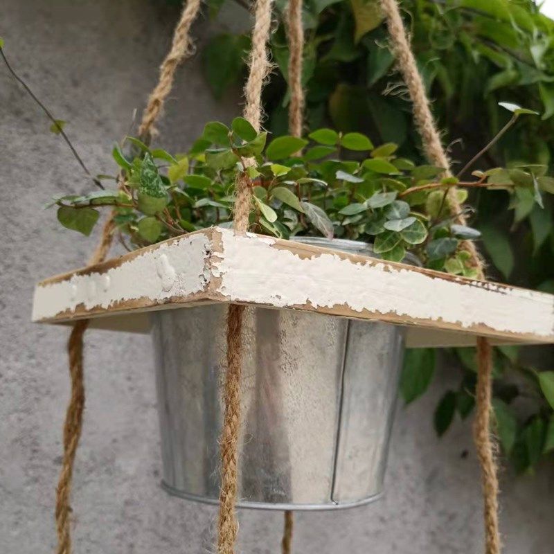 美式乡村复古f田园悬挂木质做旧乳白花盆铁艺花器壁挂二层悬吊花,鲜花速递/花卉仿真/绿植园艺,花盆,淘宝优惠券,粉丝福利购,淘宝优惠卷