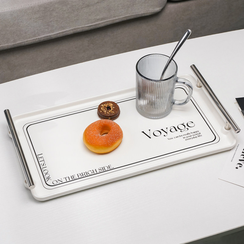 轻奢高档托盘长方形陶瓷茶盘家用放F茶杯置物架杯子水杯托盘摆件