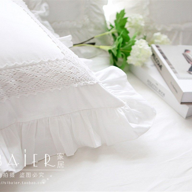 新款**韩版手工褶皱嵌蕾丝工艺全棉纯棉靠枕套 抱枕X套 靠枕抱枕