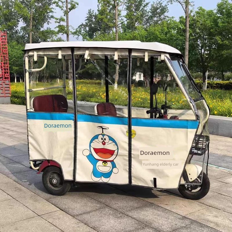 2025新款电动三轮车雨棚全x封闭遮雨蓬草莓熊车棚不锈钢挡风棚加