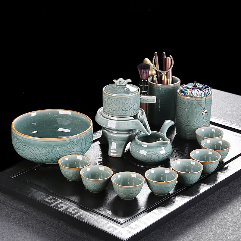 家用秘色釉陶瓷懒k人泡茶壶旋转全半自动茶具茶杯泡茶神器轻奢家