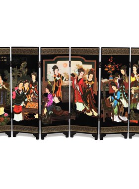 仿古小屏风 六扇红楼梦金陵十二钗C 中国风特色漆画摆件工艺品摆