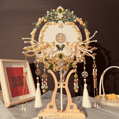 团扇新娘结婚diy材料包u秀禾扇子却扇高级感喜扇双面中式婚扇婚礼