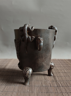 铸铁火煮热水f烧烤取暖炭温酒炉雅居客厅茶舍摆件老铁器物件老怀