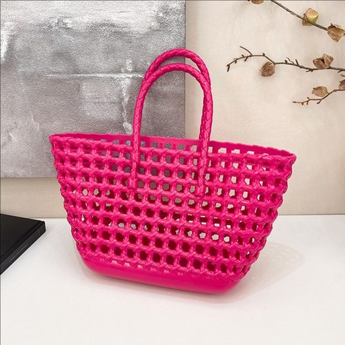 新款马卡龙果冻包女时尚百搭编织菜篮子包镂空大容量手提包