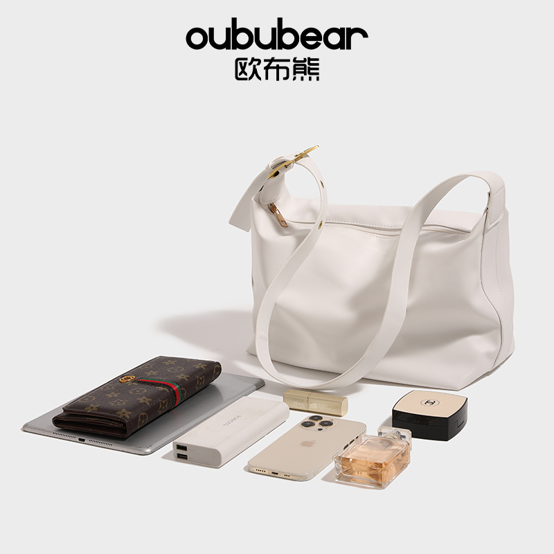 oububear/欧布熊高级感白色托特包女2025新款简约休闲大容量女包