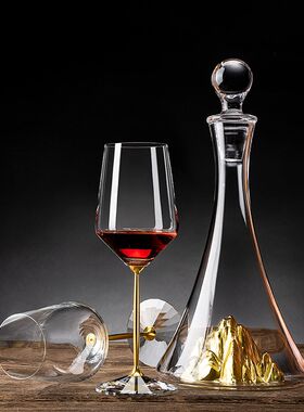 金属杆红领结红酒杯轻奢醒酒v器套装高档水晶玻璃创意葡萄酒高脚