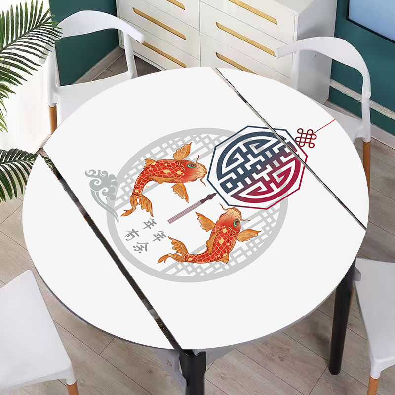 椭圆形皮革桌布防水防油防烫加厚圆F形折叠桌桌垫中式不透明台布