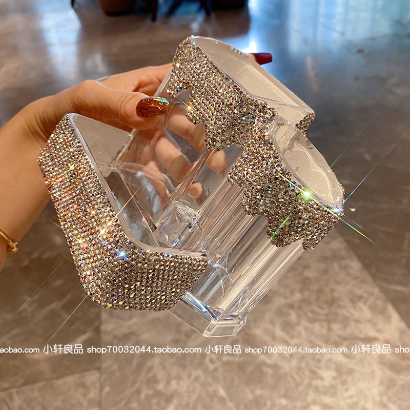 化妆品收纳盒镶钻化妆刷收纳筒梳妆台桌面笔筒眉笔口红Z眼影置物