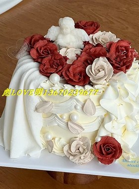 2023小红书韩式kins风复古手绘裱花奶油仿真蛋糕模型 天使橱窗装