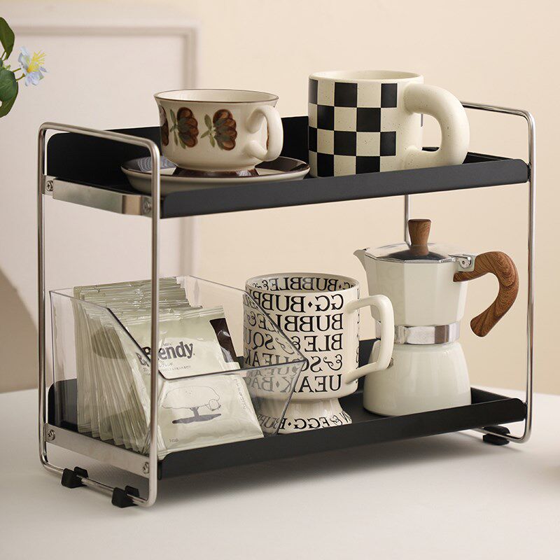 杯子收纳置物架桌面放水杯咖啡杯C家用办公室茶水间双层高级感轻