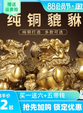 铜貔貅摆件一对公母纯铜貔恘黄铜全铜皮丘家用客X厅店铺办公室