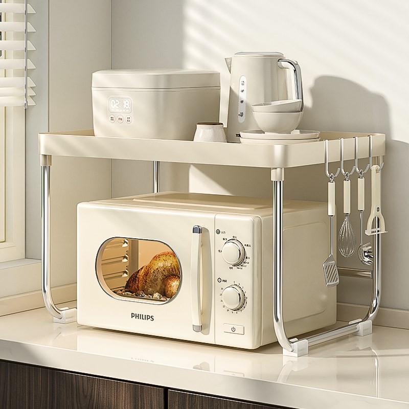 ins奶油风g厨房微波炉置物架家用烤箱架子台面桌面电饭煲收纳架子