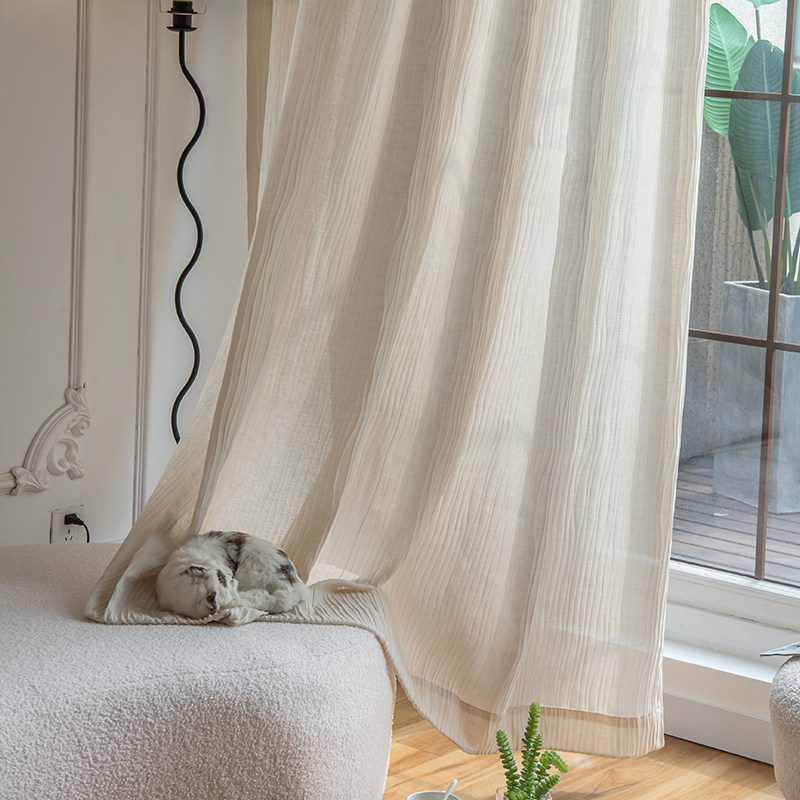高级感轻奢压皱肌理窗p帘奶茶咖白色雪纺窗纱帘透光不透人客厅卧,居家布艺,定制窗帘,淘宝优惠券,粉丝福利购,淘宝优惠卷