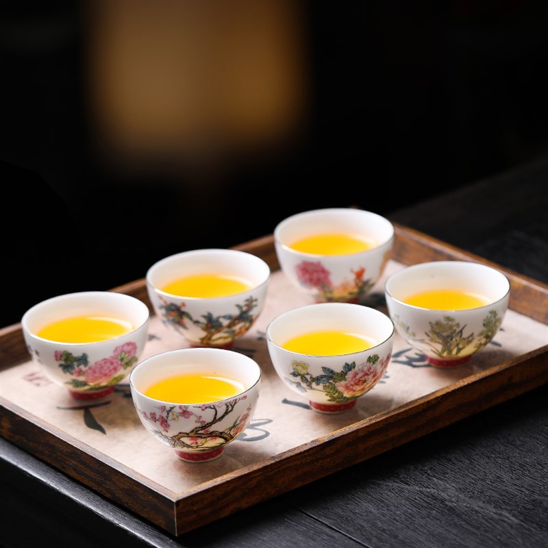 十二花神茶杯一套十二杯青花彩绘小茶K杯彩珐琅礼盒中国风礼盒