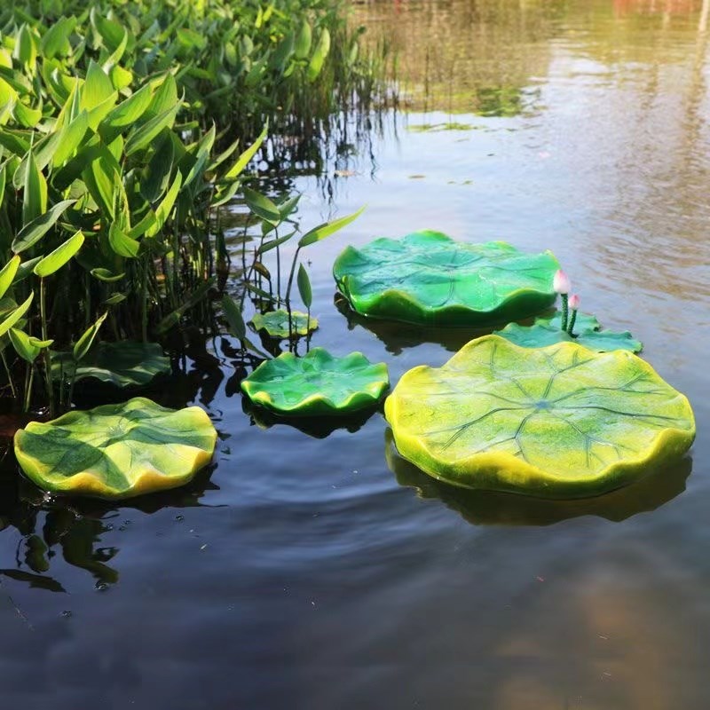 纯手工仿真荷叶莲花摆p件庭院池塘鱼缸树脂植物流水喷泉漂浮装饰