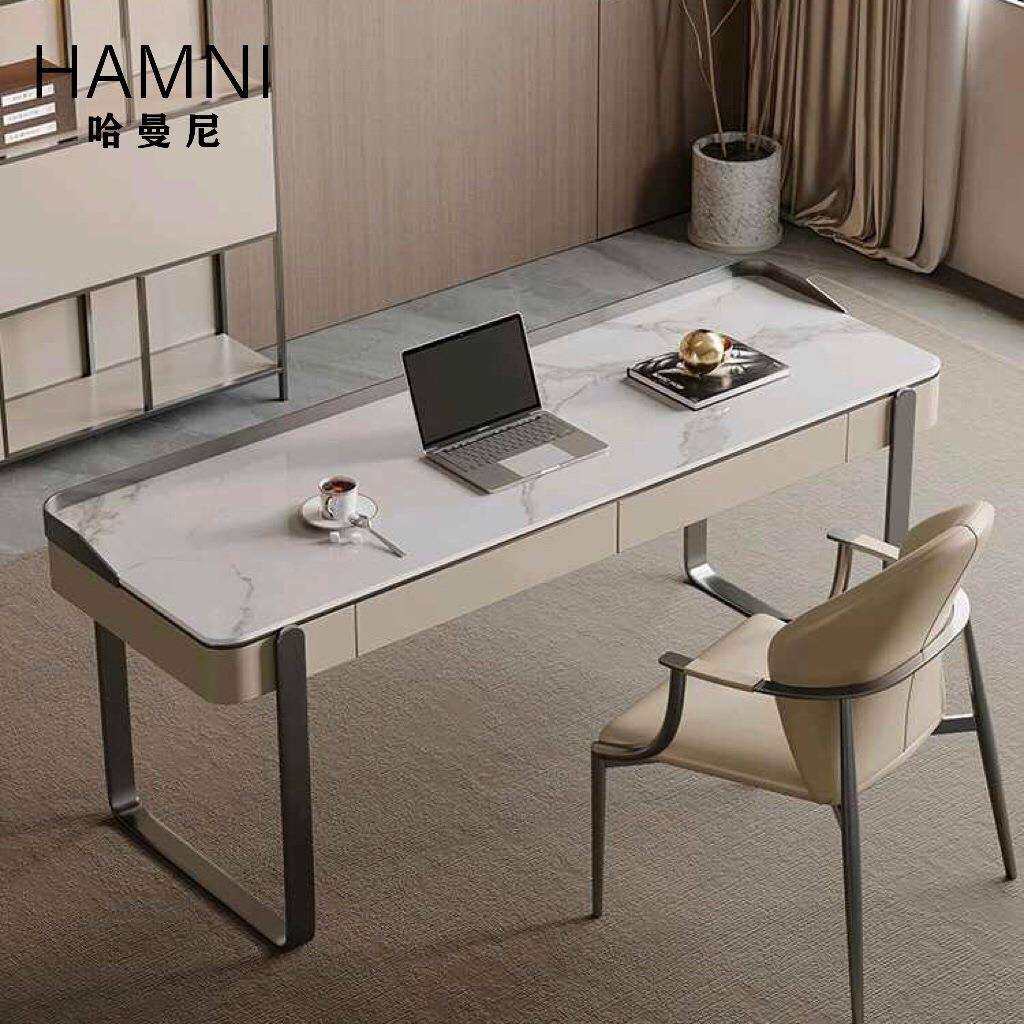 视尚轻奢电脑桌台式意式岩板书桌卧室写字台简约现代家用办公桌子