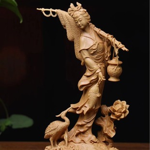 小叶黄杨木雕渔家姑娘满载而归摆件实木精雕工艺品黄杨木雕精品
