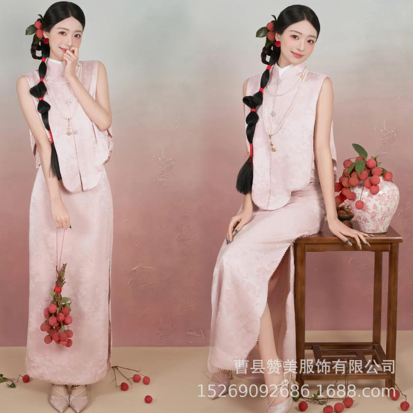 影楼新款新中式中国风复古拍照服装粉色氛围感写真摄影艺术照服装