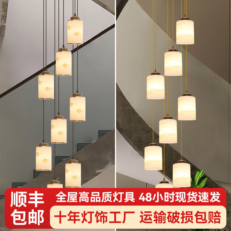 楼梯吊灯客厅灯别墅自建房吊线旋转楼梯灯LED现代简约大气吊灯