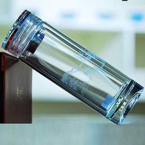 水中神9192-6银币龙腾盛世男士加厚高硼硅玻璃双层泡茶杯车载便携