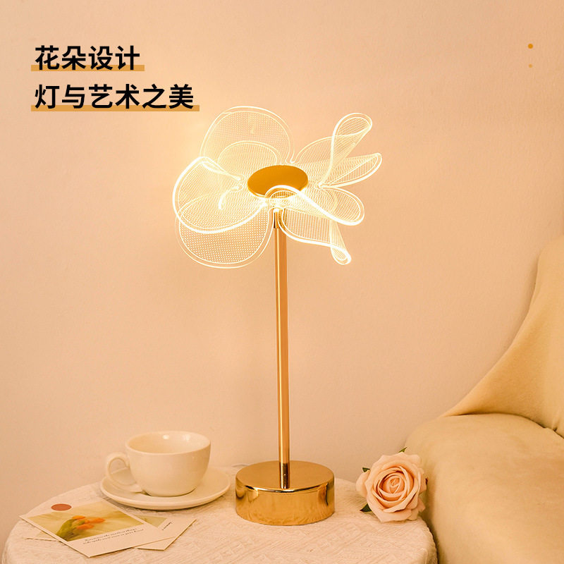 简约现代卧室床头灯创意荷花莲花可调光温馨装饰台灯床头柜小夜灯