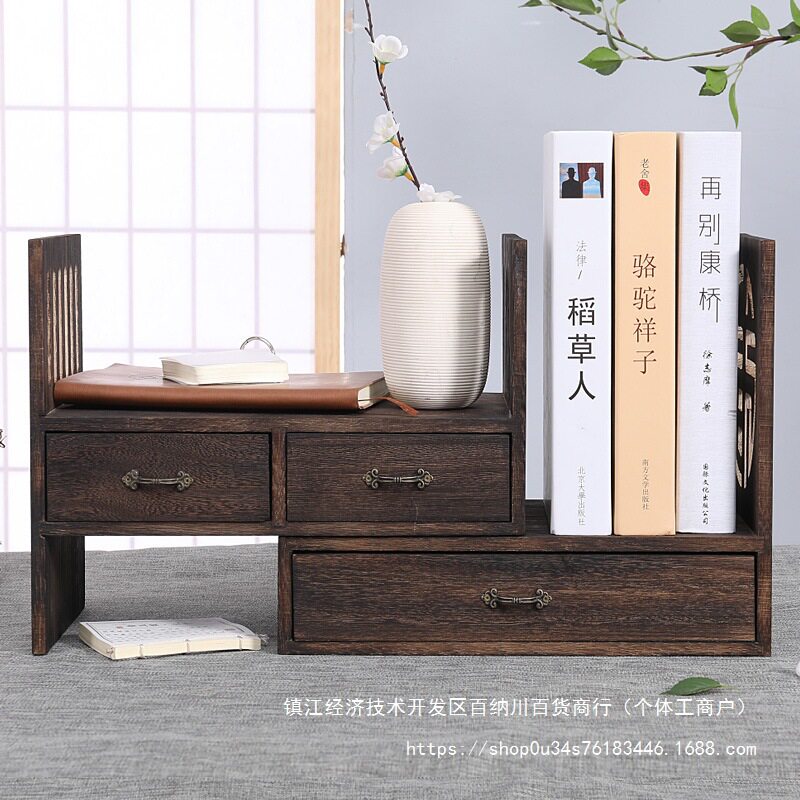 实木桌面迷你书架置物收纳架