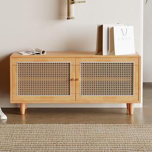 实木换鞋凳家用门口日式藤编鞋柜一体坐凳入户长条凳可坐式穿鞋凳