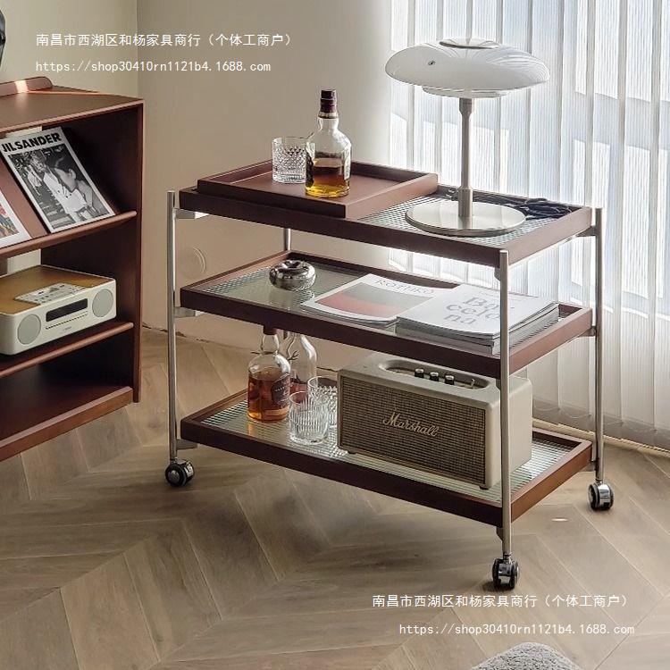 和杨古风实木可移动玻璃边几