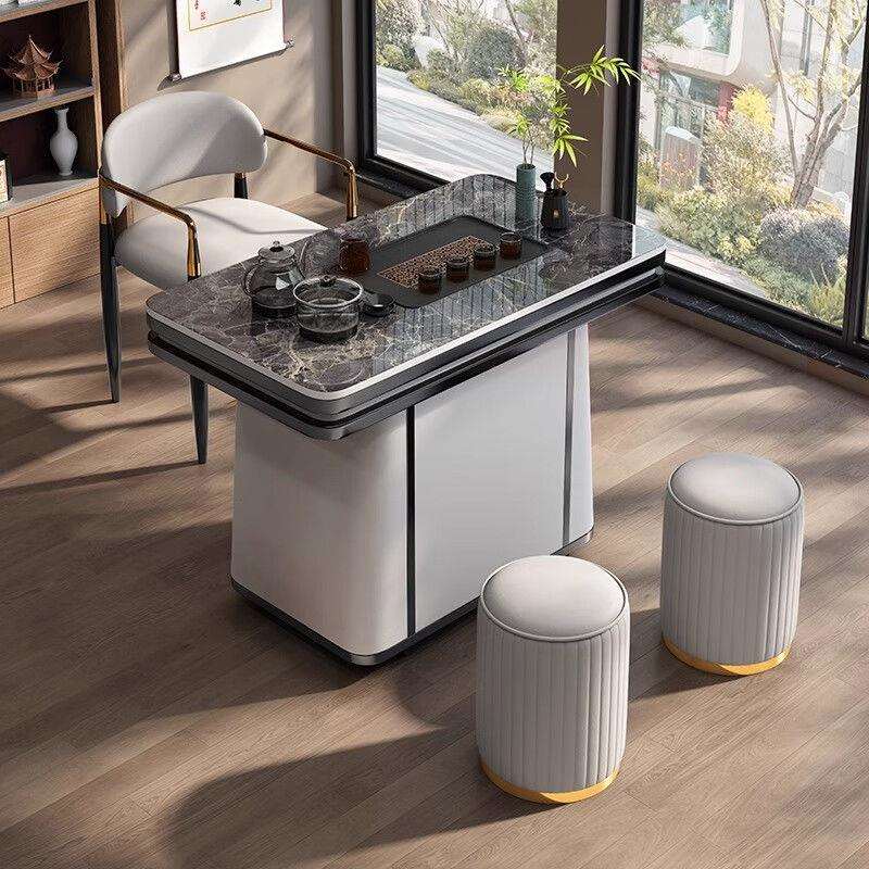 阳台茶桌岩板茶台烧水壶一体桌带轮可移动茶几客厅茶吧台