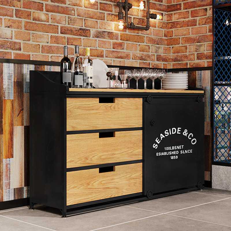 现代简约实木餐边柜餐厅饭店铁艺墙边柜备餐柜火锅店带抽屉调料