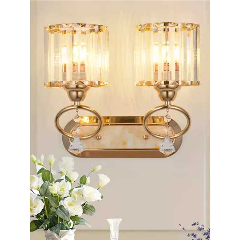 新款现代高档炫光酒吧过道走廊客厅卧室床头房间双头水晶轻奢壁灯