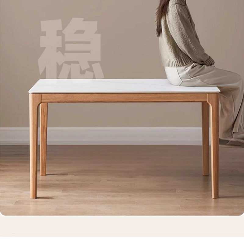 实木岩板餐桌家用小户型轻奢现代简约饭桌长方形奶油风餐桌椅组合