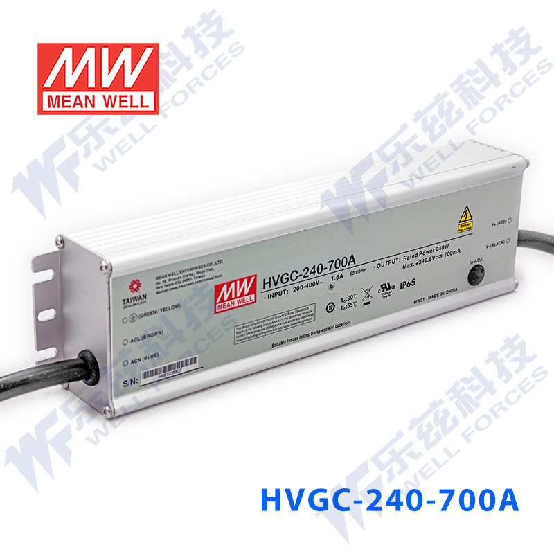 240W明纬1050mA恒流调光LED电源HVGC-240-1050B 114.3-228.6V防水