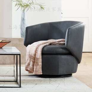 美式轻奢老虎椅现代简约粉色皮布艺休闲椅小户型客厅圆形单人沙发