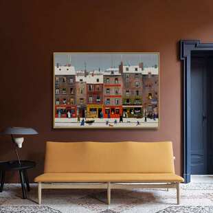 听雪落下的声音 简约现代客厅装饰画餐厅北欧小镇街景插画挂画