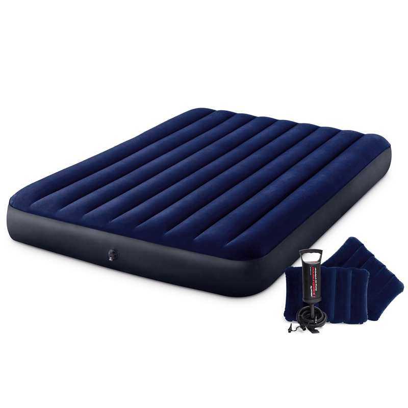 INTEX 64765 深蓝色双人线拉植绒空气床套装