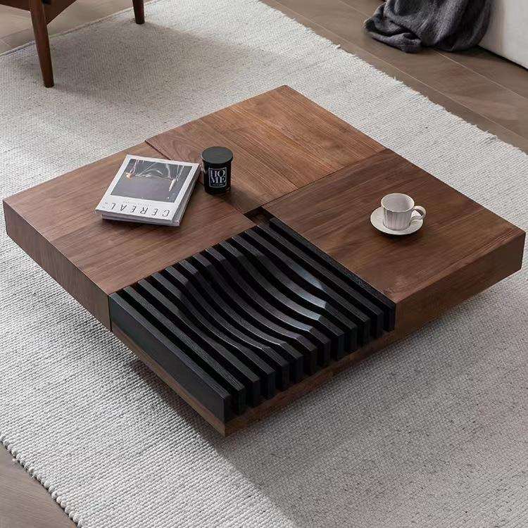北美黑胡桃木茶几北欧现代简约客厅可储物正方形实木小户型网红