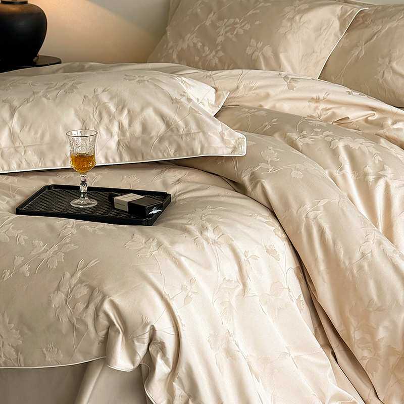 全棉提花四件套  样板房别墅软装床上用品 暗纹图案贡缎床品