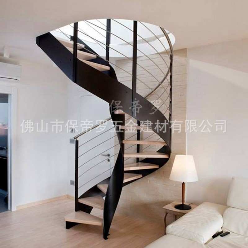 家用简约风 铁艺 不锈钢 旋转U型楼梯钢木楼梯扶手栏杆