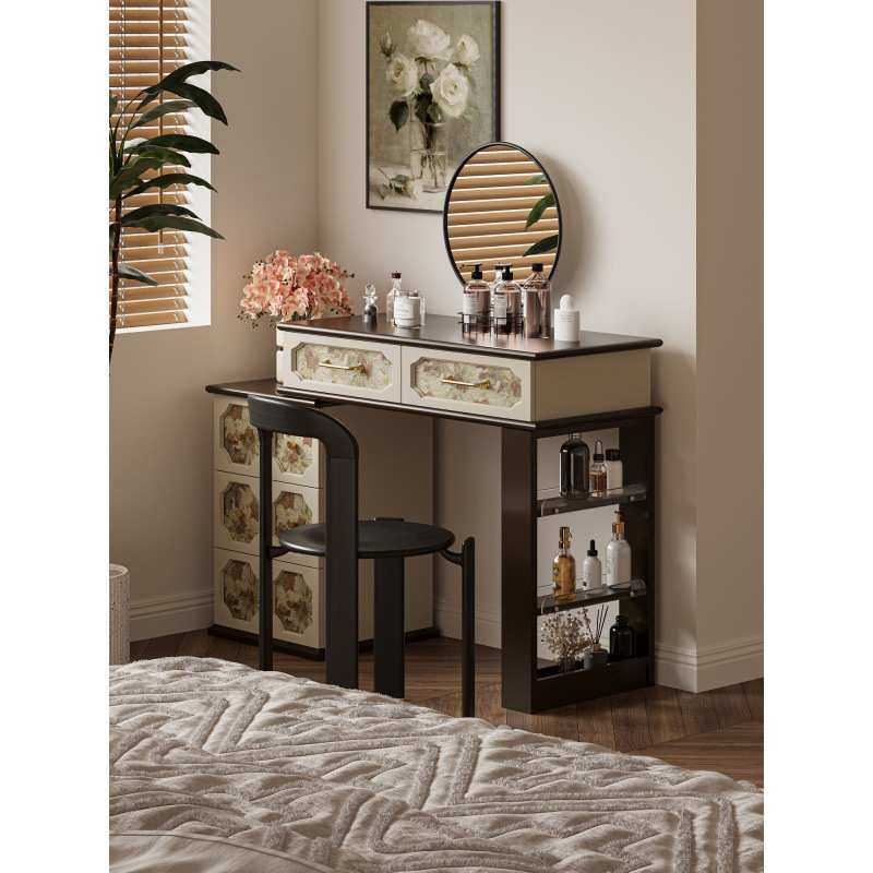 梳妆台谷及复古物桌小户型桌置卧室梳妆床边实木花纹大师设计家用