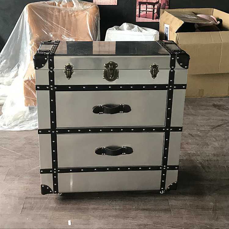 美式斗柜复古整装loft工业风储物柜铝皮三抽翻盖餐边柜收纳柜子