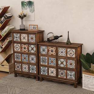 复古斗柜实木储物柜彩绘柜子床头柜小型多层收纳柜客厅置物抽屉柜